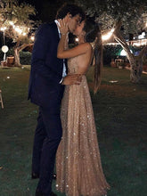 A-Line/Elegant Paillette Tulle V-neck Floor-Length Sleeveless Prom Evening Dresses